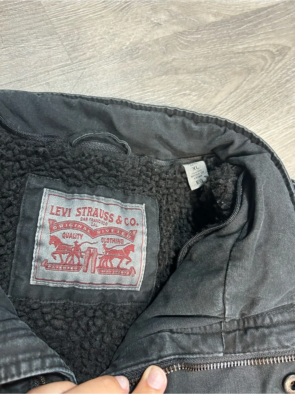 Levi Strauss Military Style Full Zip Black Sherpa Lined Jacket Mens Size XL